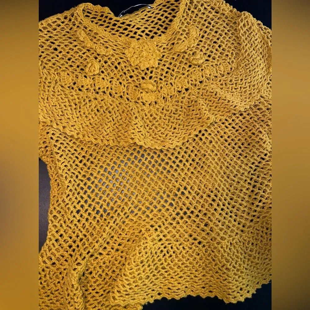 Zara Saffron Full Crochet Peplum Top Size Medium EUC boho festival